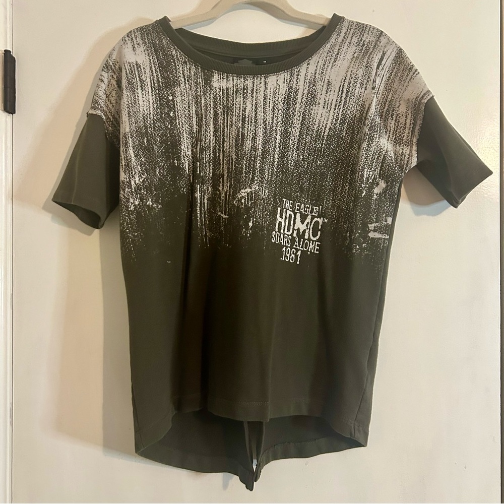 Harley Davidson Women’s Olive Green Split back High Low T-Shirt